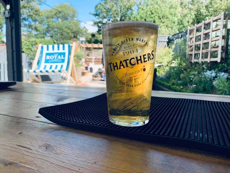 Giant deckchair outside a pub and distillery