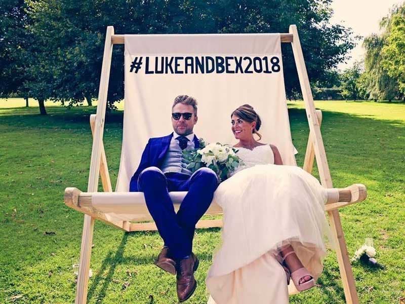 Personalised giant deckchair at a wedding reception