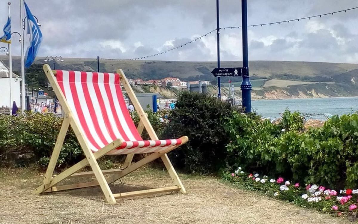 Red and white striped giant deckchair