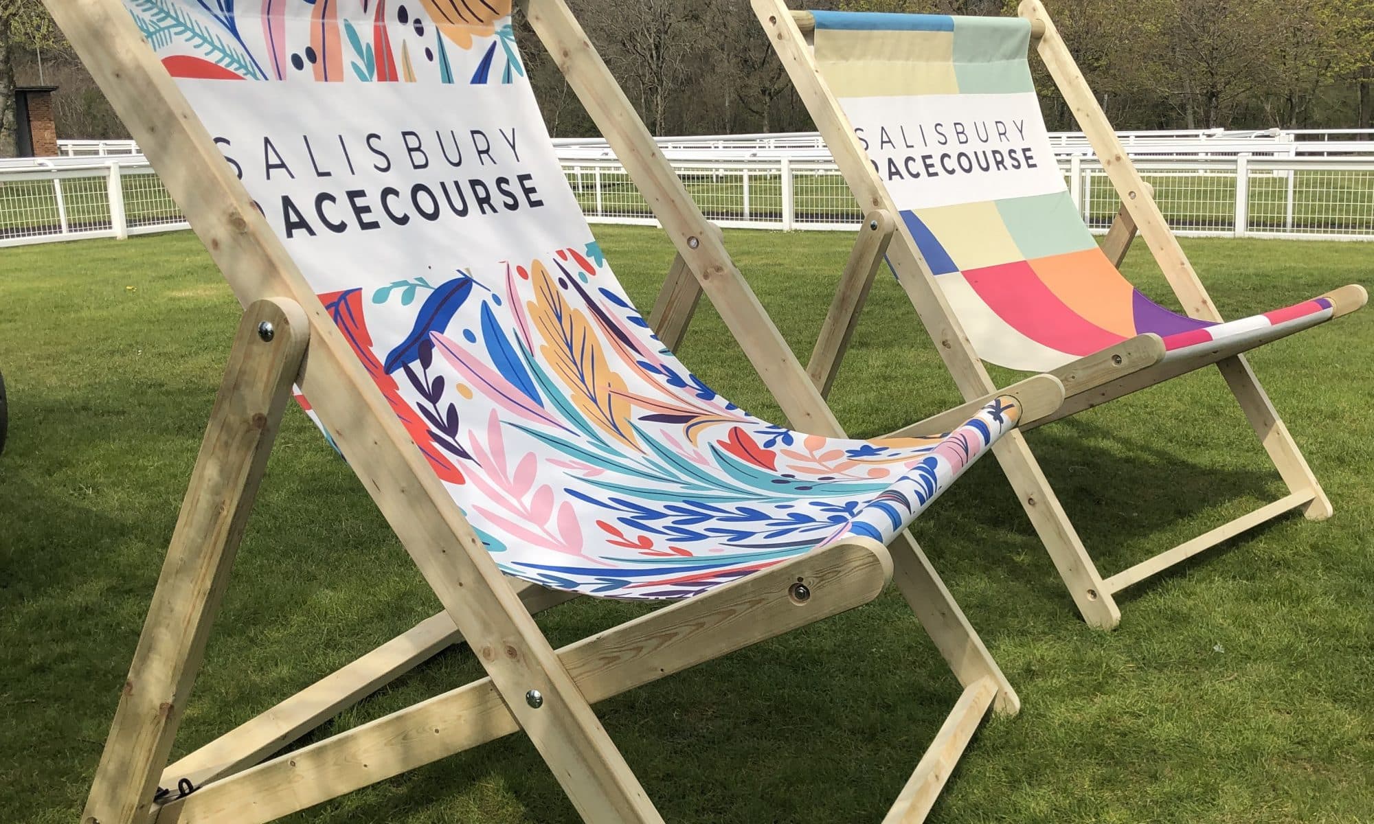 Giant branded deckchairs at Salisbury Racecourse